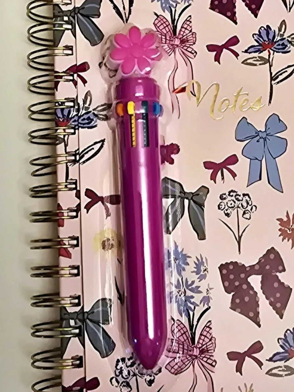NEW Floral Bows Spiral Notebook w/ Pink Flower Pen Set Coquette